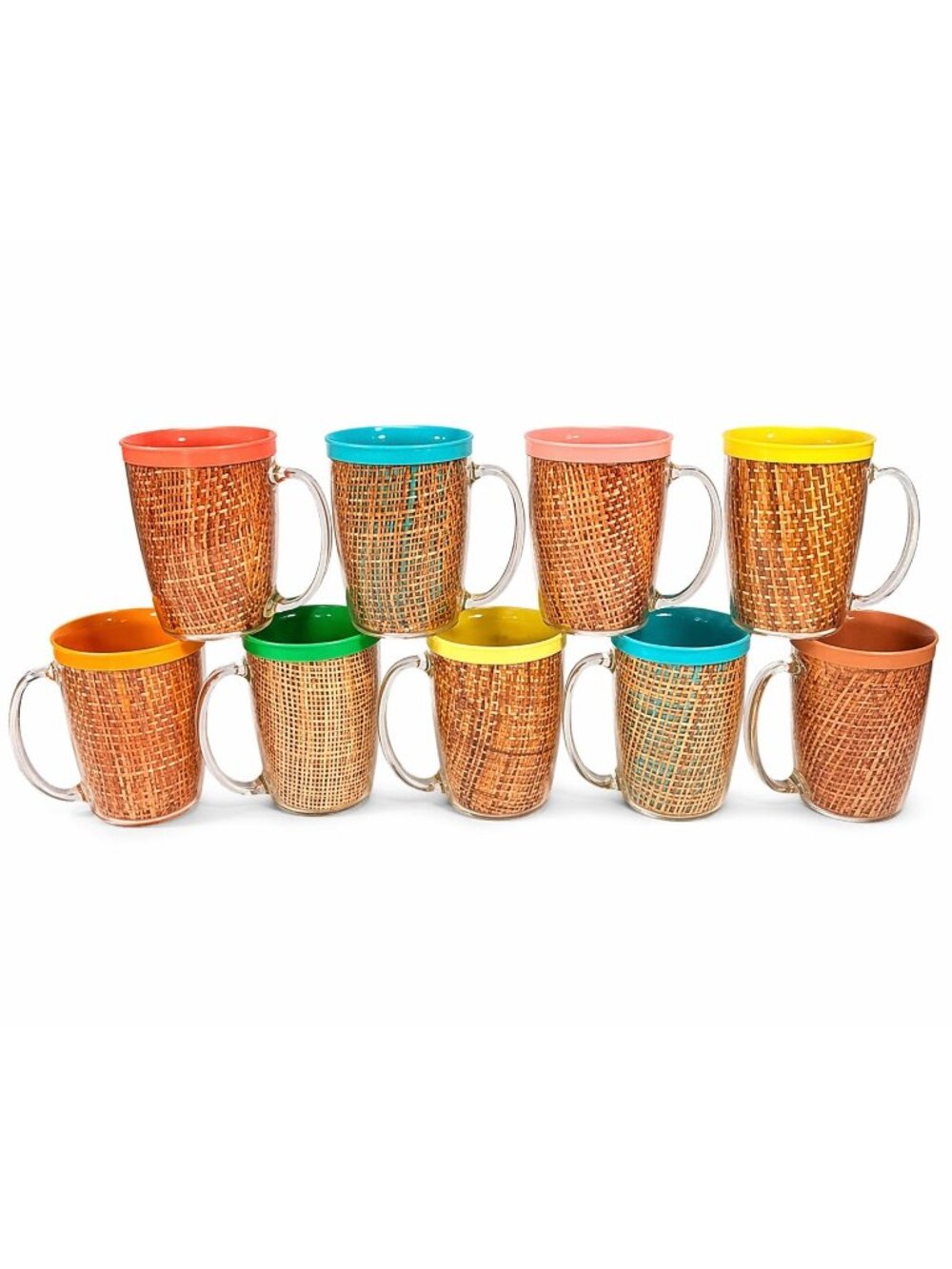 Coffee Mugs Raffiaware Thermal Insulated Melmac Burlap 4.5” Pastels MCM Set of 9